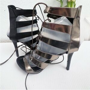 THESIS Couture Gladiator Black Silver Women's Heels Size 39